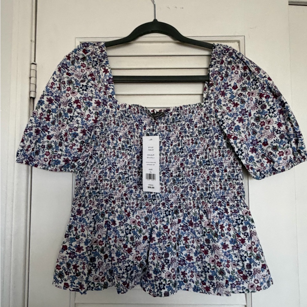 French Connection Artina Poplin Smocked Top